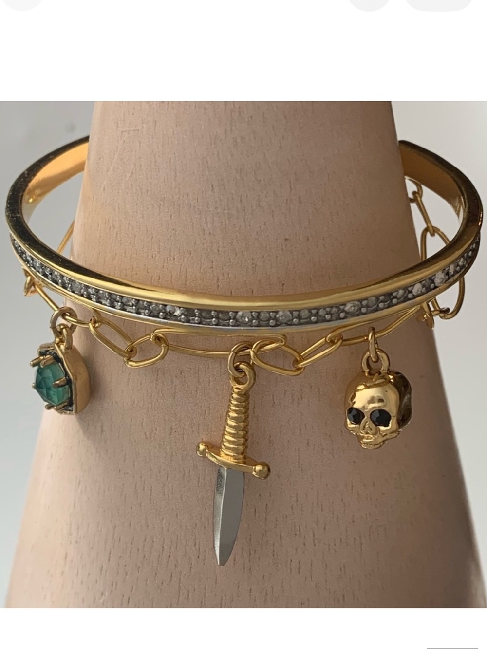 ALEXIS BITTAR Rare Sword Skull Dagger Enamel Green Vintage Charm Bracelet